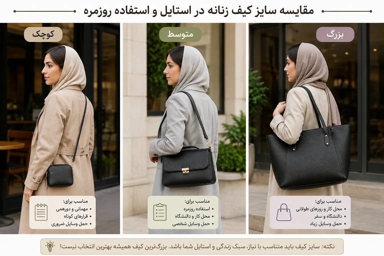 سایز کیف زنانه
