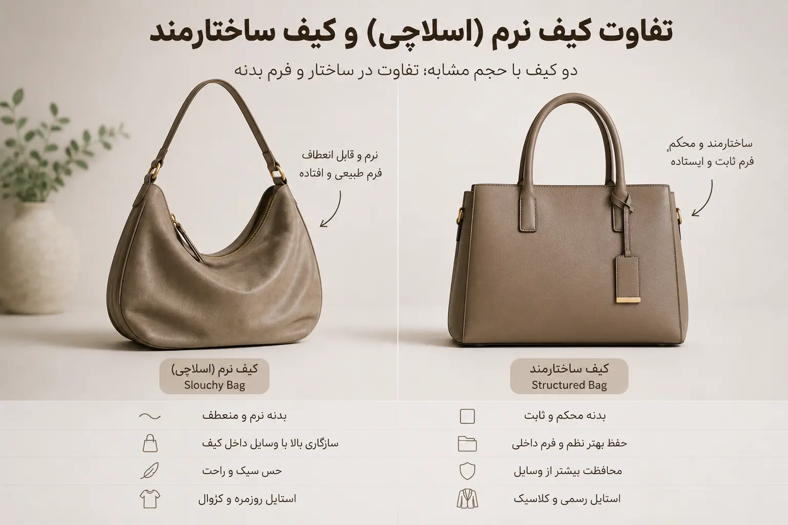 کیف هوبو (Hobo Bag) چیست و چه تفاوتی با توت بگ و کیف دوشی دارد؟ 3 کیف هوبو