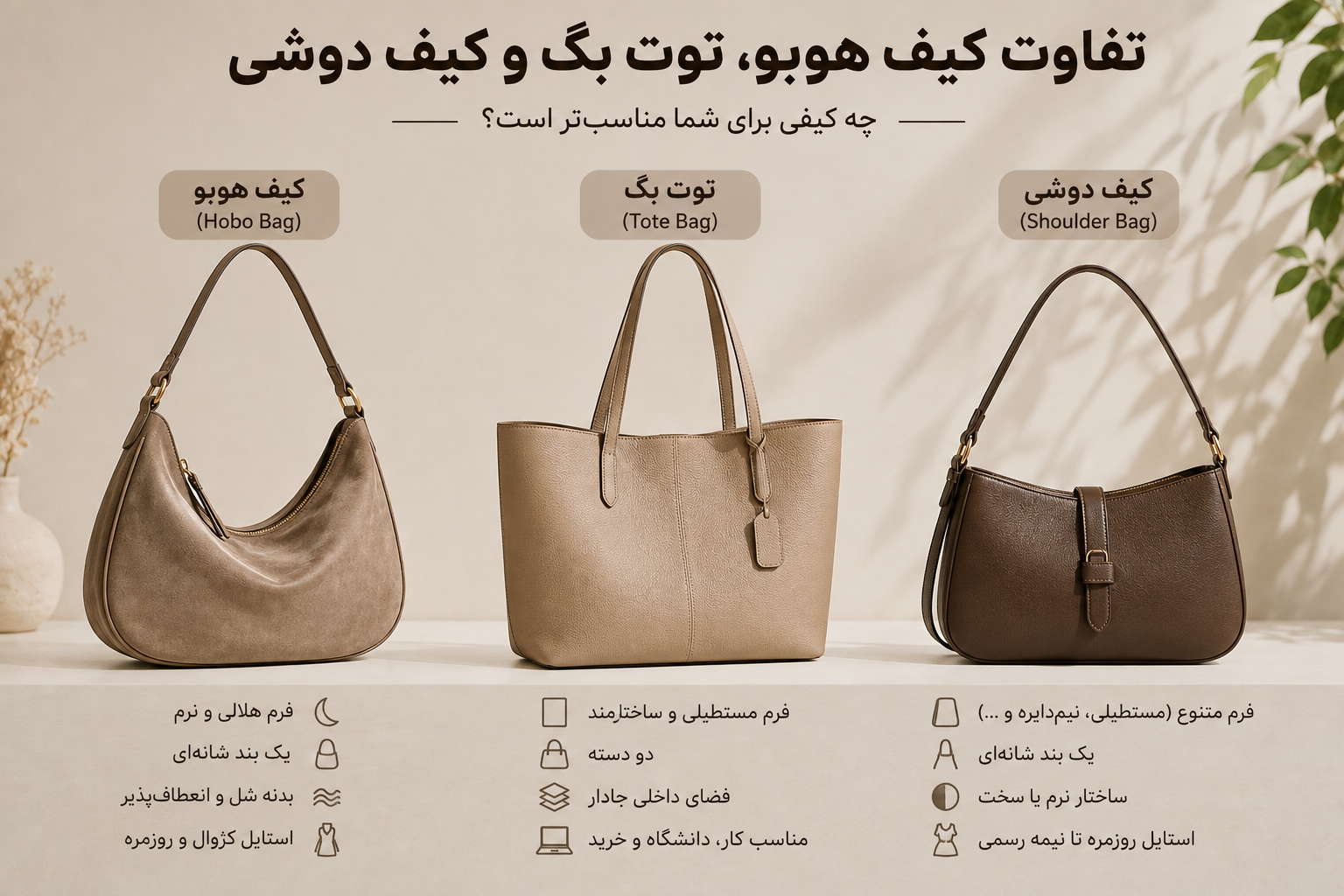کیف هوبو (Hobo Bag) چیست و چه تفاوتی با توت بگ و کیف دوشی دارد؟ 4 کیف هوبو
