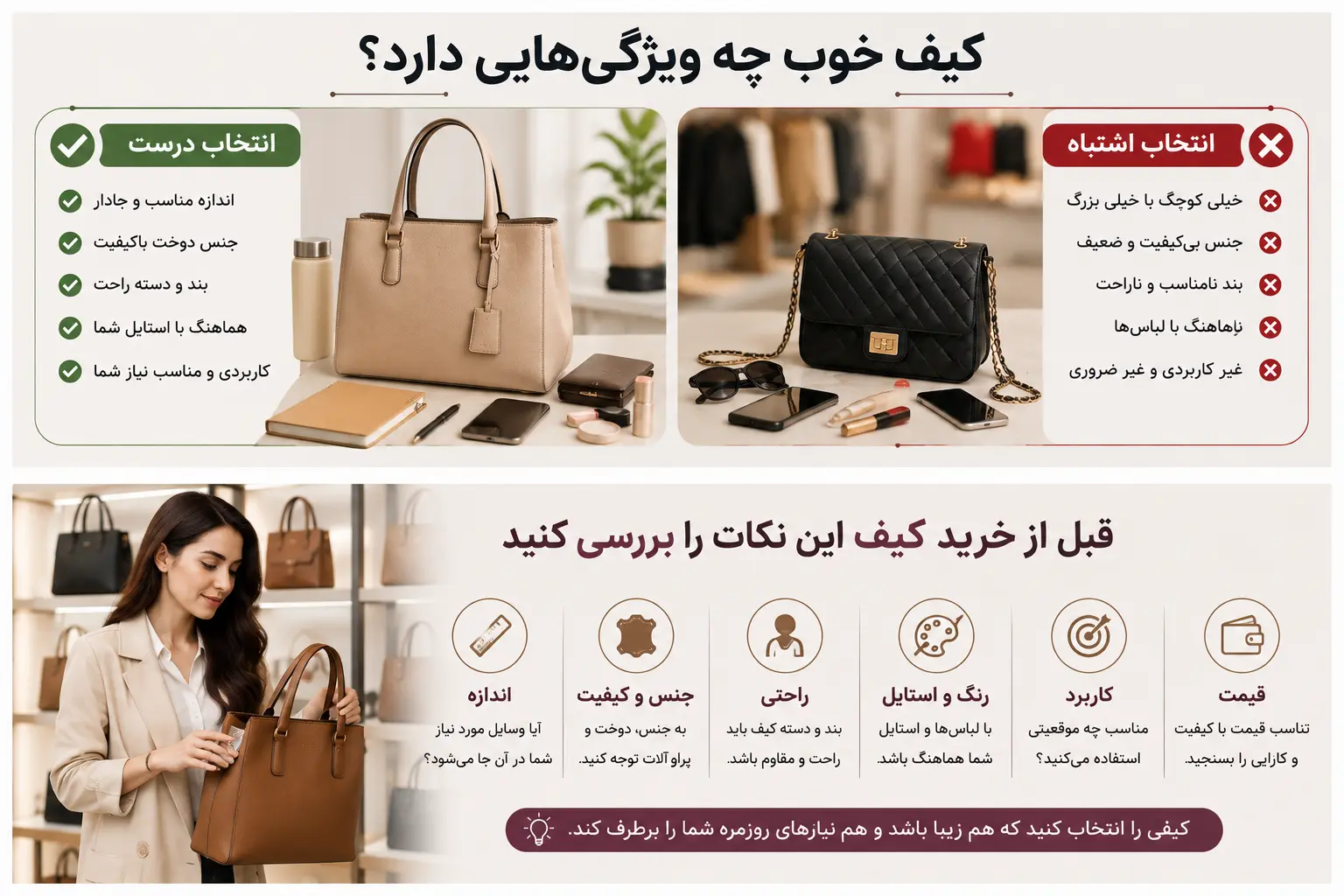 ۷ اشتباه رایج هنگام خرید کیف که باعث می‌شود بعداً پشیمان شوید